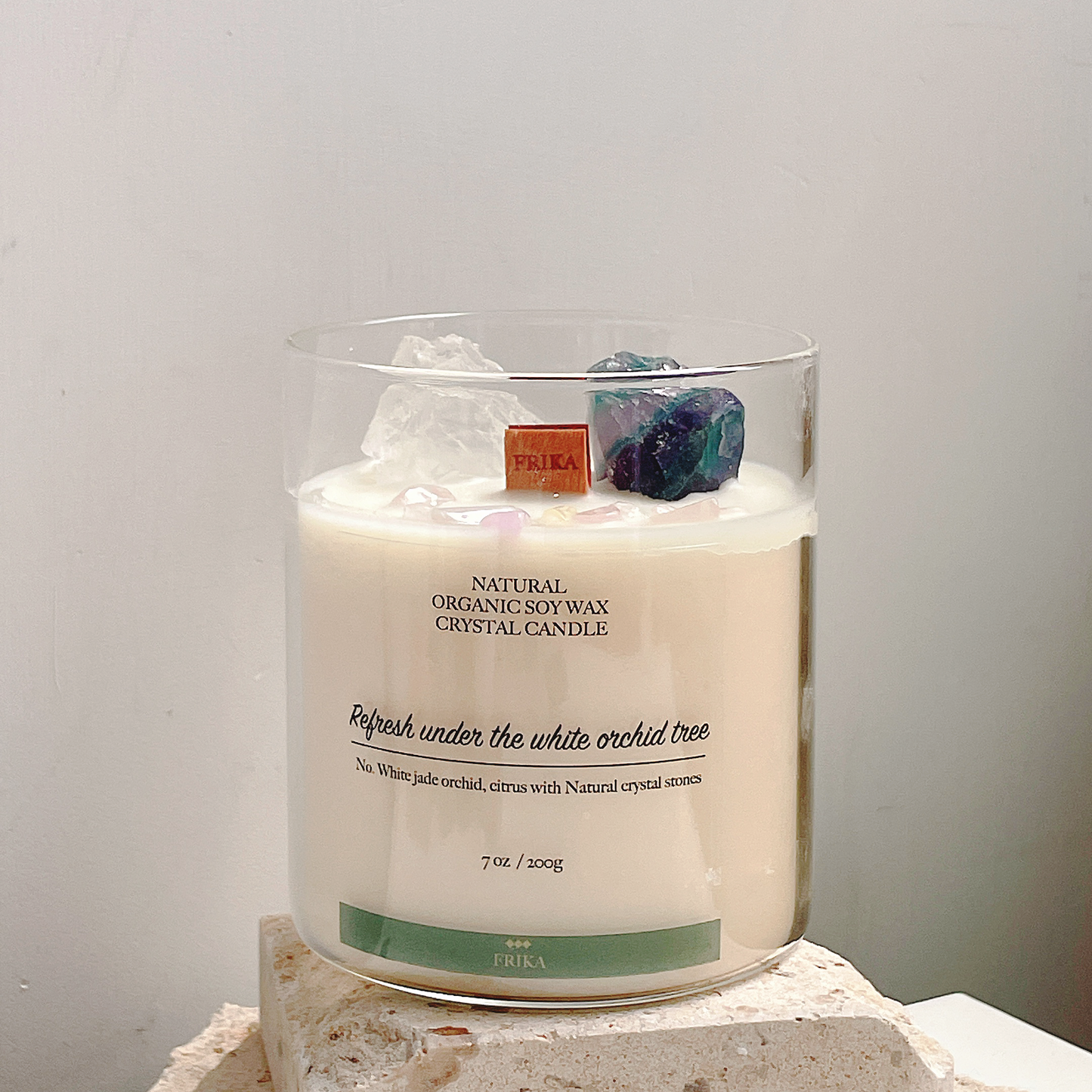 Refresh under the White Orchid Tree Natural crystal stone candle with Crystal bamboo clip 200g