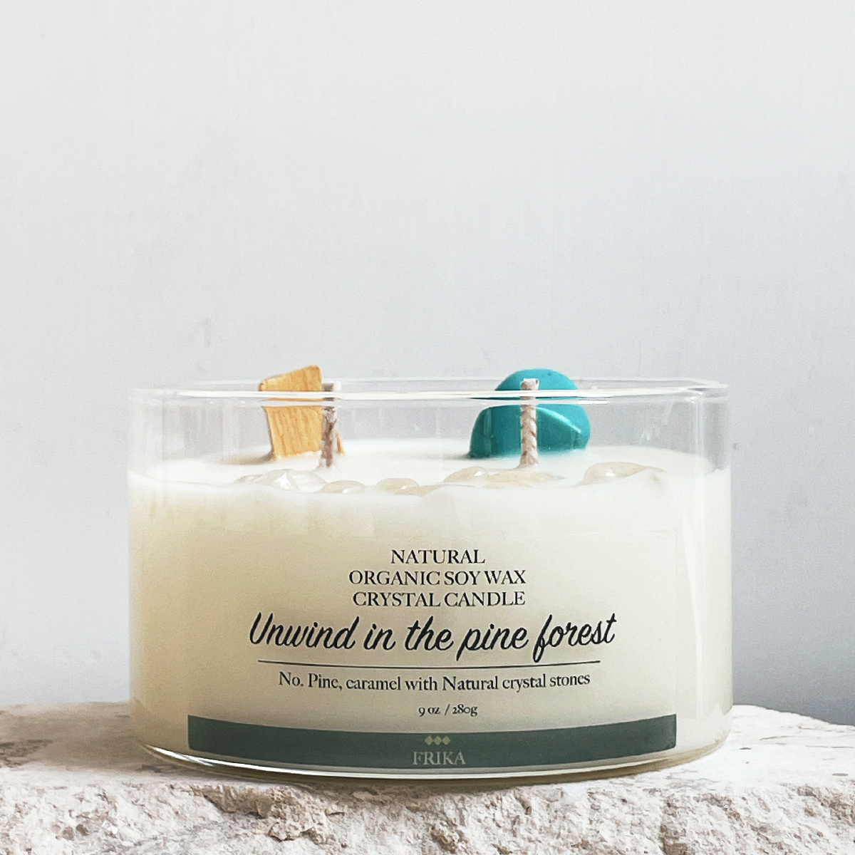 Unwind in the Pine Forest Natural crystal stone candle with Crystal bamboo clip 280g