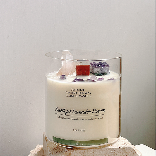 Amethyst Lavender Dream Natural crystal stone candle with crystal bamboo clip 200g