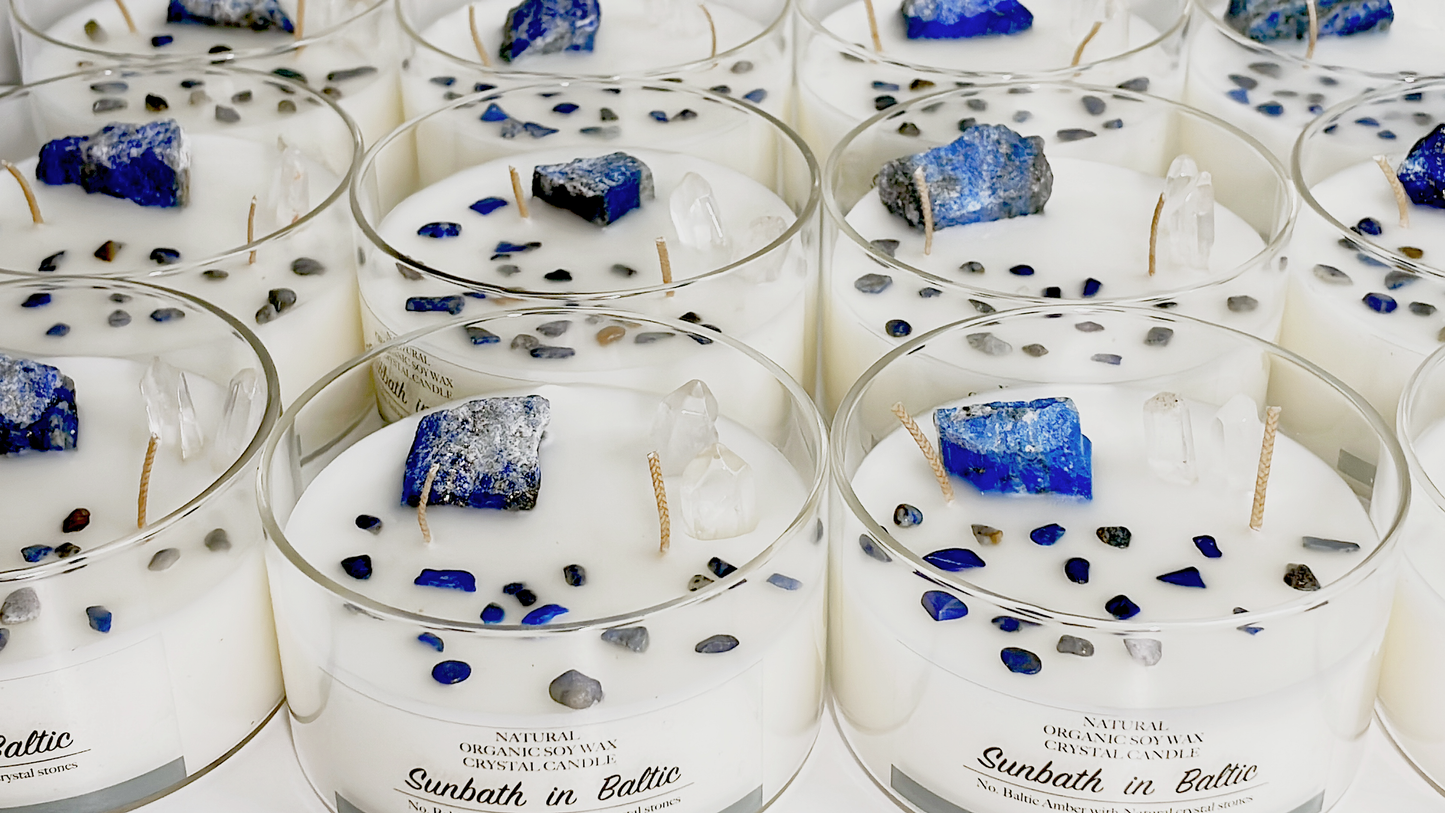 Sunbath in Baltic Natural Crystal Stone candle with Crystal bamboo clip 200g