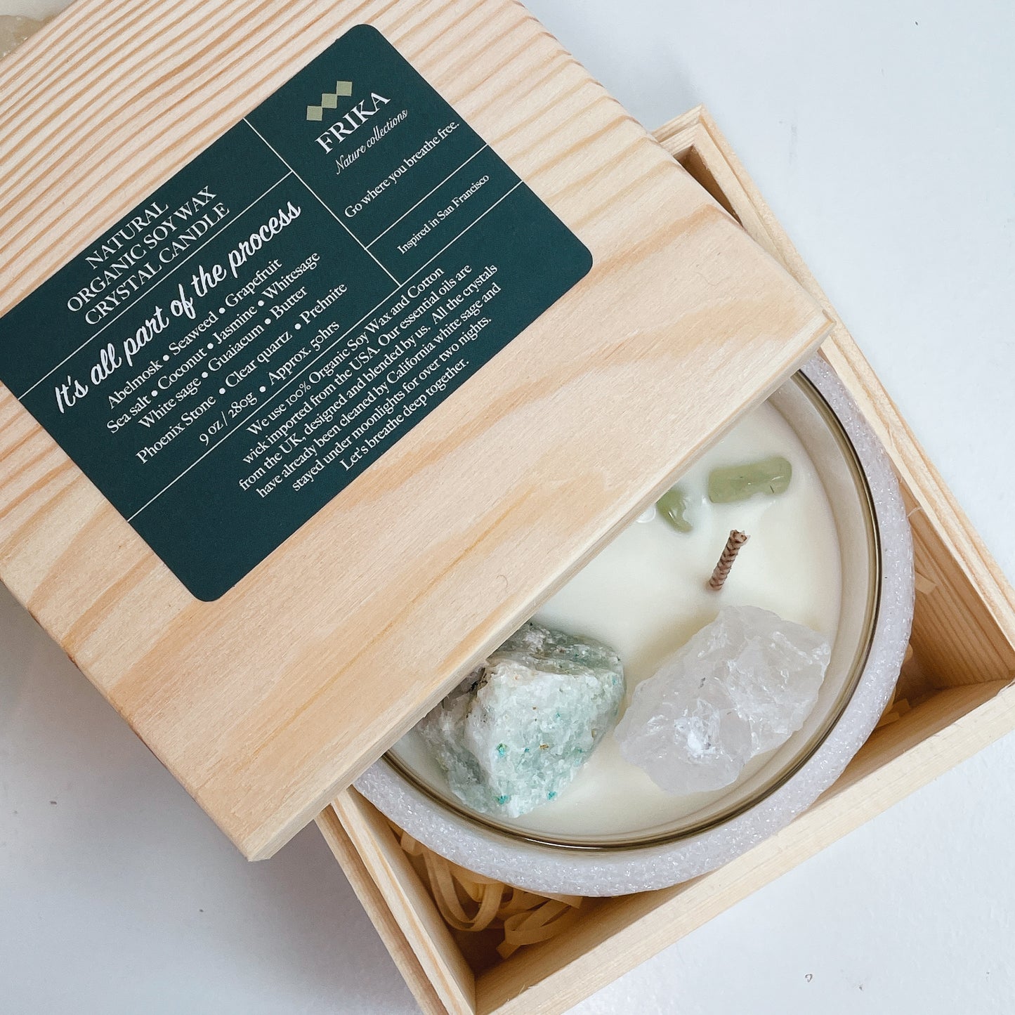 Its all Part of the Process Natural crystal stone candle with Crystal bamboo clip 280g