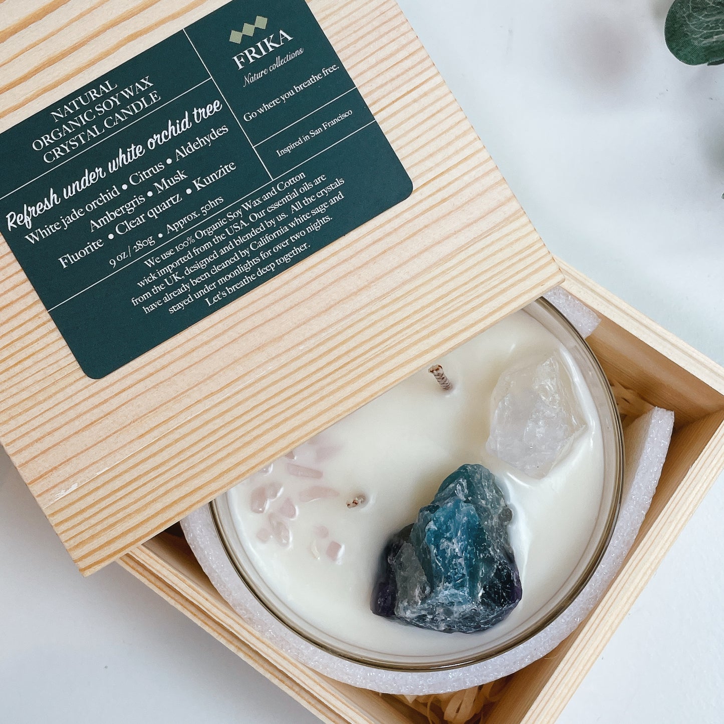 Refresh under the White Orchid Tree Natural crystal stone candle with Crystal bamboo clip 280g