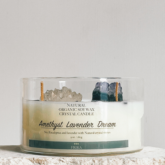Amethyst Lavender Dream Natural crystal stone candle with Crystal bamboo clip 280g
