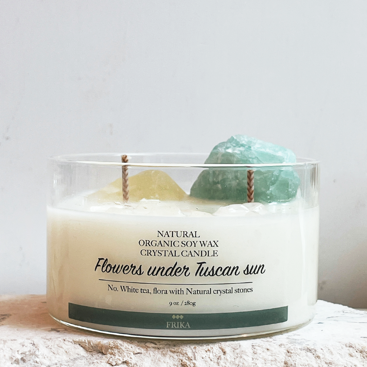 Flowers under Tuscan Sun Natural crystal stone candle with Crystal bamboo clip 280g