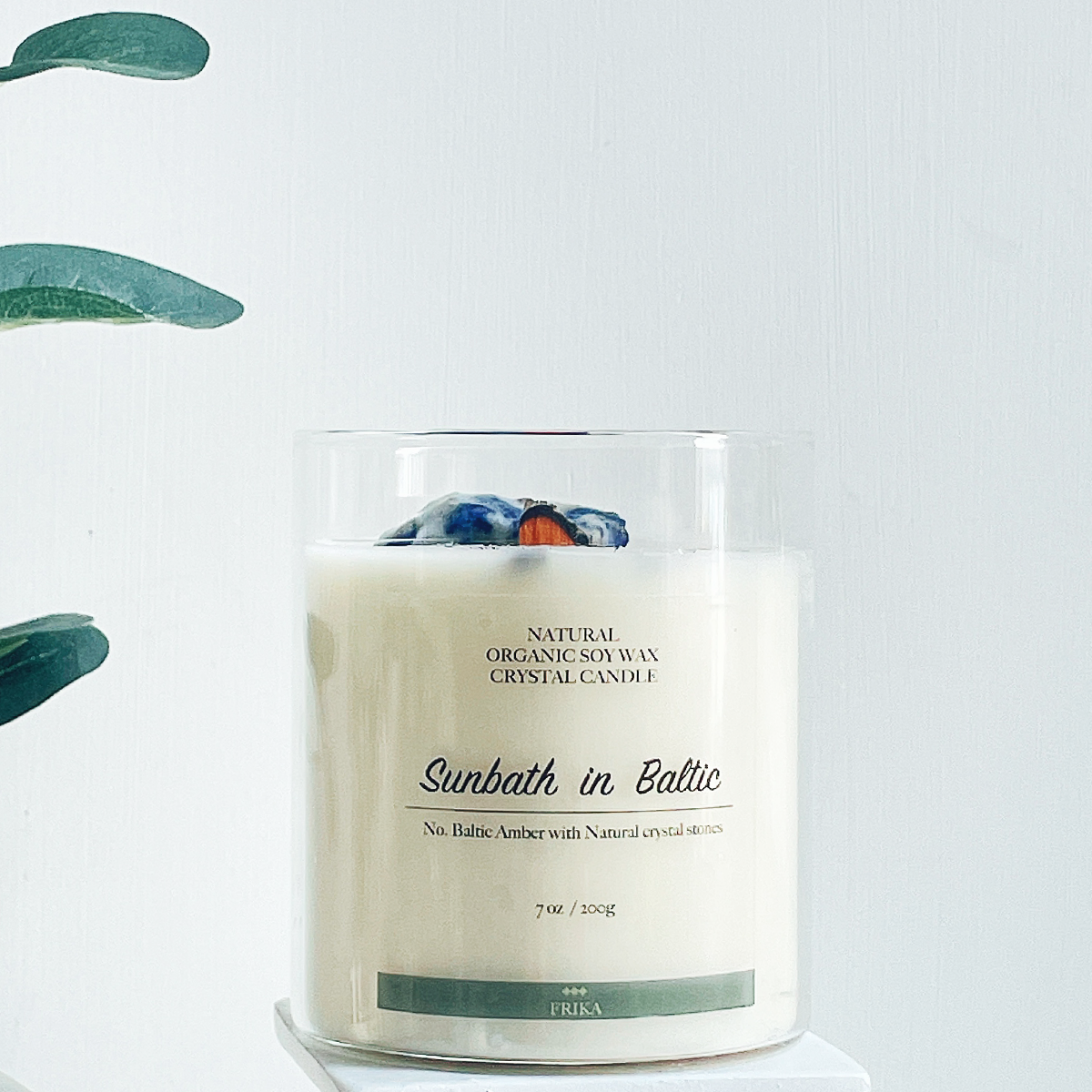 Sunbath in Baltic Natural Crystal Stone candle with Crystal bamboo clip 200g