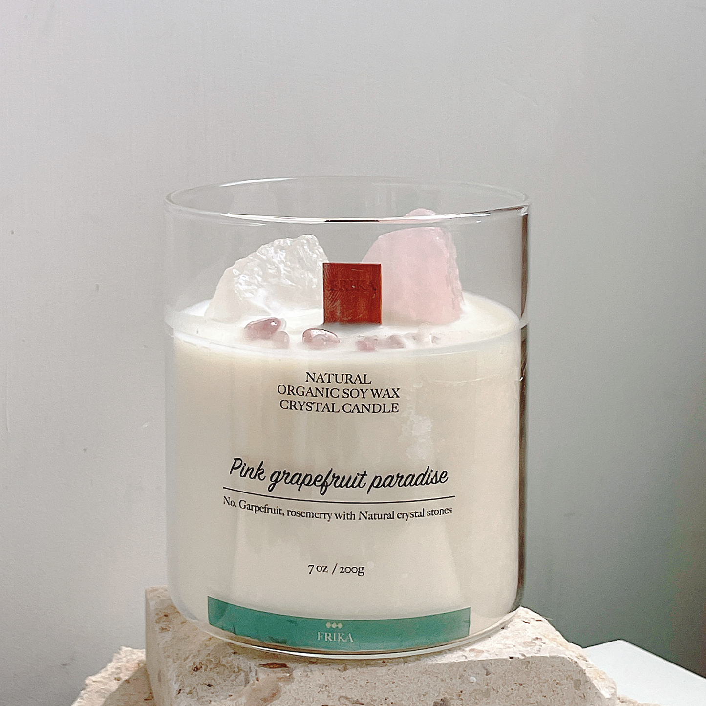 Pink Grapefruit Paradise 西柚天堂100%有機天然大豆蠟木燭芯香薰蠟燭(附贈楠竹水晶夾) 200g<br>