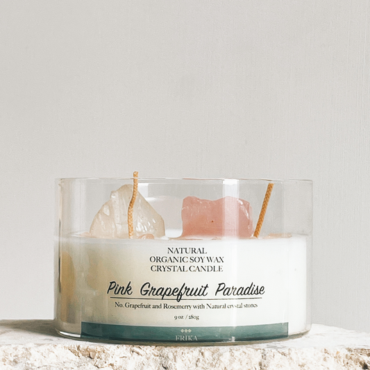 Pink Grapefruit Paradise Natural Crystal Stone candle with Crystal bamboo clip 280g