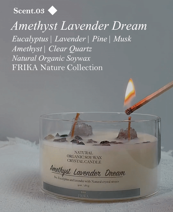 Amethyst Lavender Dream紫晶薰衣草之夢100%有機天然大豆棉燭芯香薰蠟燭(附贈楠竹水晶夾) 280g<br>