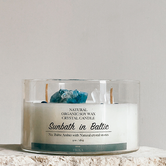 Sunbath in Baltic Natural Crystal Stone candle with Crystal bamboo clip 280g